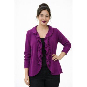 Alfani Ruffle Collar Merino Wool Open Cardigan Womens Large Dark Magenta
